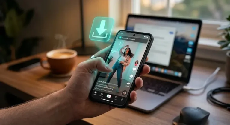 tk2dl tool downloading TikTok videos without watermark on smartphone screen