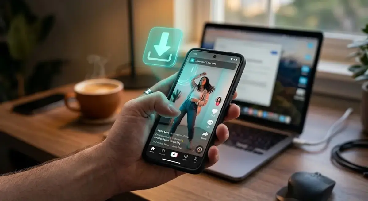tk2dl tool downloading TikTok videos without watermark on smartphone screen